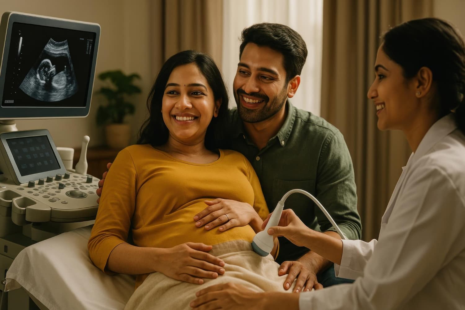 Couple viewing their baby's ultrasound during a scan